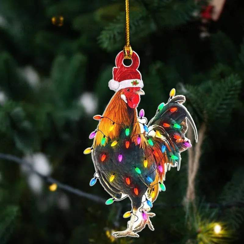 Colgante de acrílico para decoración navideña, adorno para Festival de gallo, ciervo, flamenco, León, regalo de Navidad - imagen 2