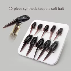 10 Uds. Señuelos de pesca blandos, cebos blandos de renacuajo, cebo biomimético realista con anzuelo de pesca para trucha al aire libre, agua dulce y salada