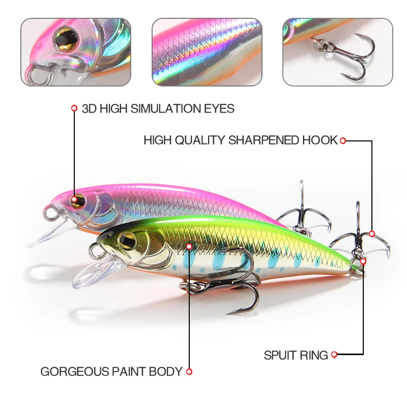 Mini señuelo de Pesca Minnow de 52mm y 4,2g, cebo duro Artificial de hundimiento lento para perca, trucha, lubina, cebo de corriente japonés, accesorios de Pesca - imagen 5