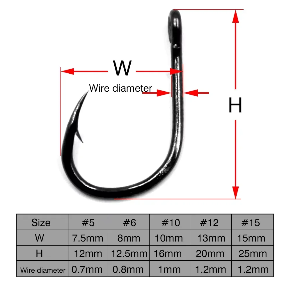 MNFT 100 Uds anzuelos de pesca de acero rico en carbono con púas tamaño 5 #   6 #   10 #   12 #   15 #   Accesorios para aparejos de anzuelo de carpa de un solo círculo - imagen 3