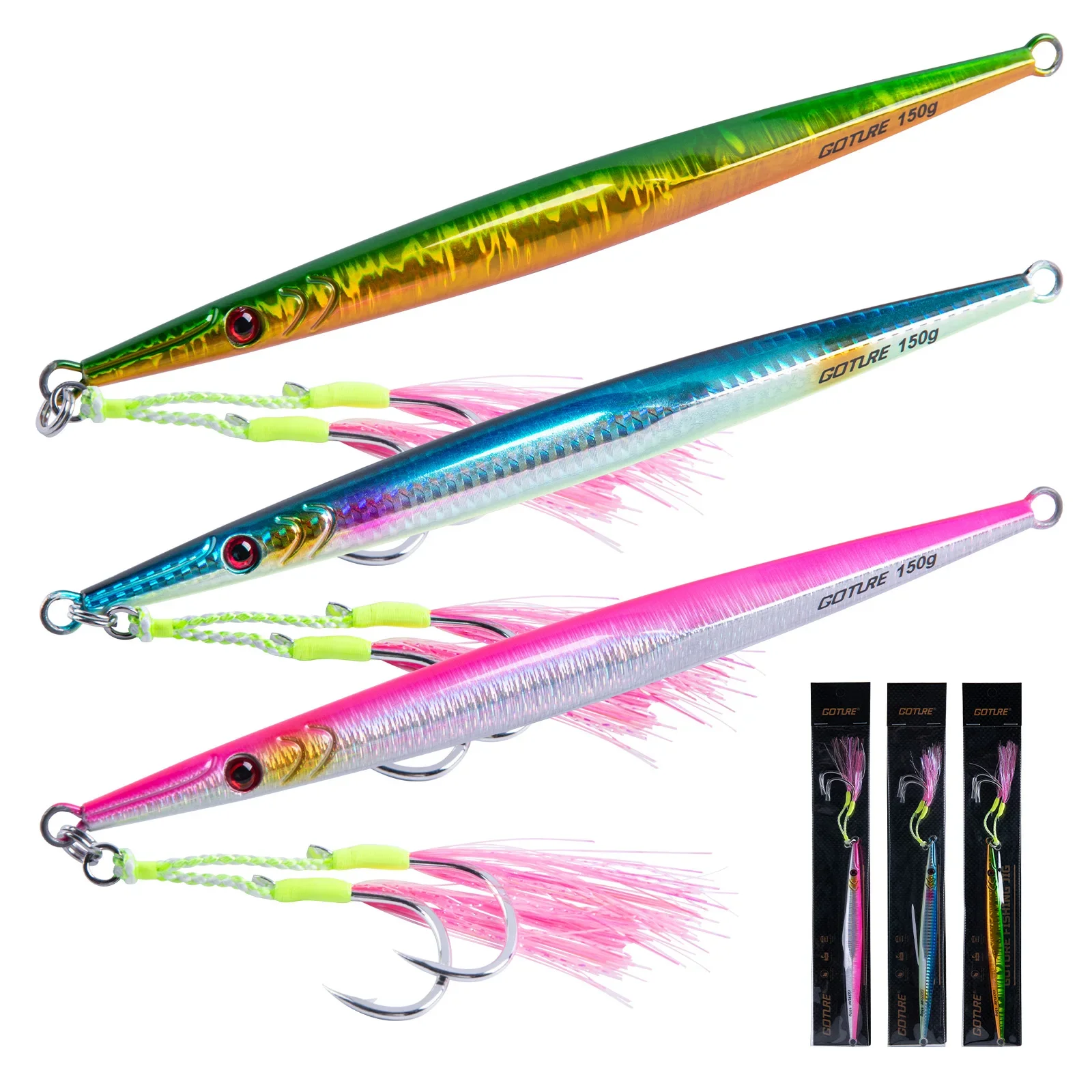 Goture-Señuelos de pesca de mar, señuelo de fundición larga, diseño de anzuelo doble, cebo Artificial, cuchara, aparejos de pesca, 150g200g300g350g - imagen 2