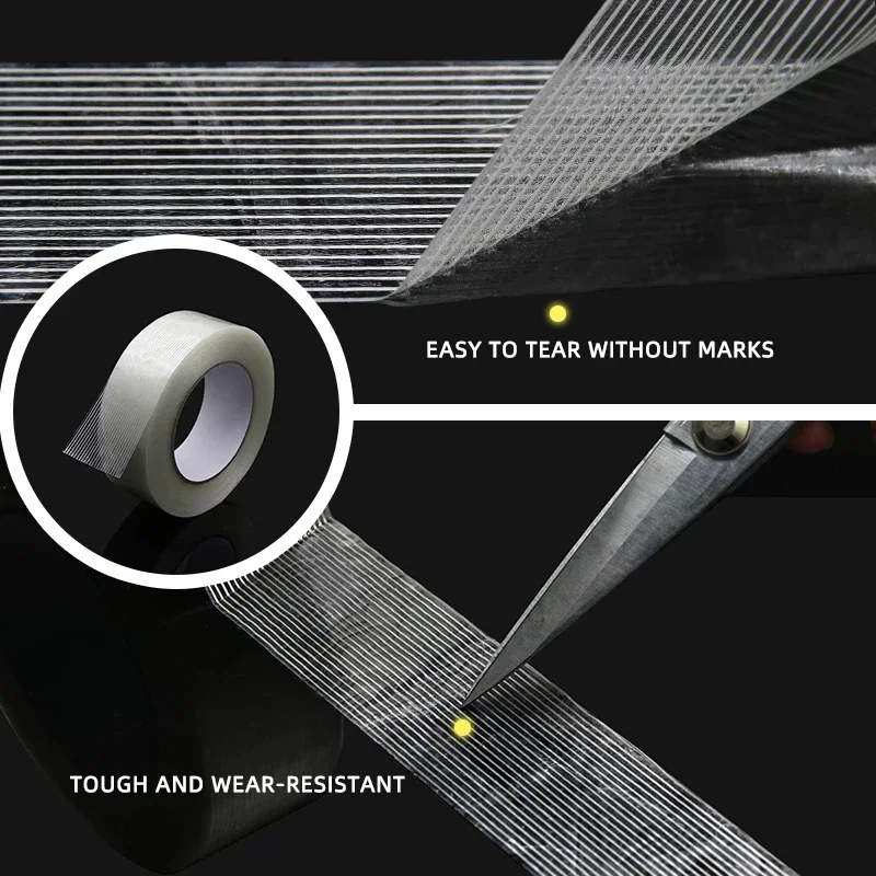 Cinta de fibra de vidrio de 50m, embalaje de flejado Industrial de fuerte viscosidad, sello fijo, cintas adhesivas de un solo lado a rayas transparentes - imagen 4