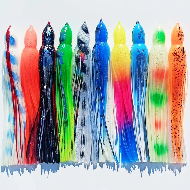 Faldas de pulpo de repuesto para señuelos de pesca, falda de pulpo, señuelo de pesca suave, falda aparejada, Marlin, atún, Pakula, juego de pesca, 10 Uds.