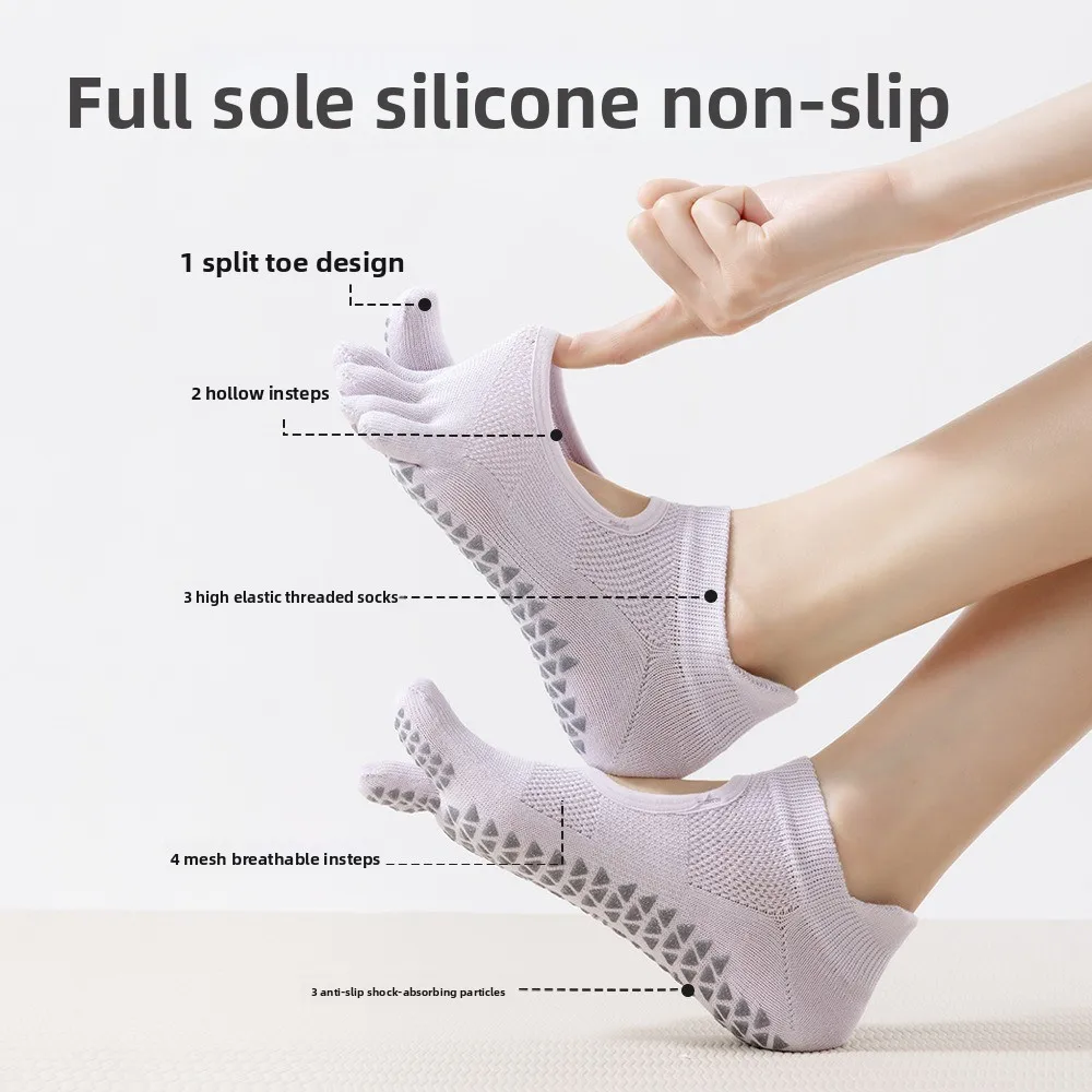 Nuevos calcetines de malla para Yoga Pilates, calcetines transpirables de Color sólido con cinco dedos, calcetines suaves antideslizantes para Fitness para práctica de baile - imagen 2