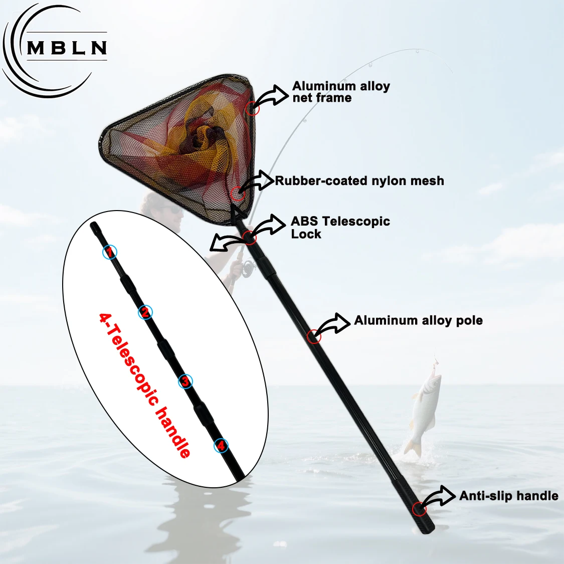 Red de pesca plegable en aleación de aluminio – bolsa reforzada - imagen 4