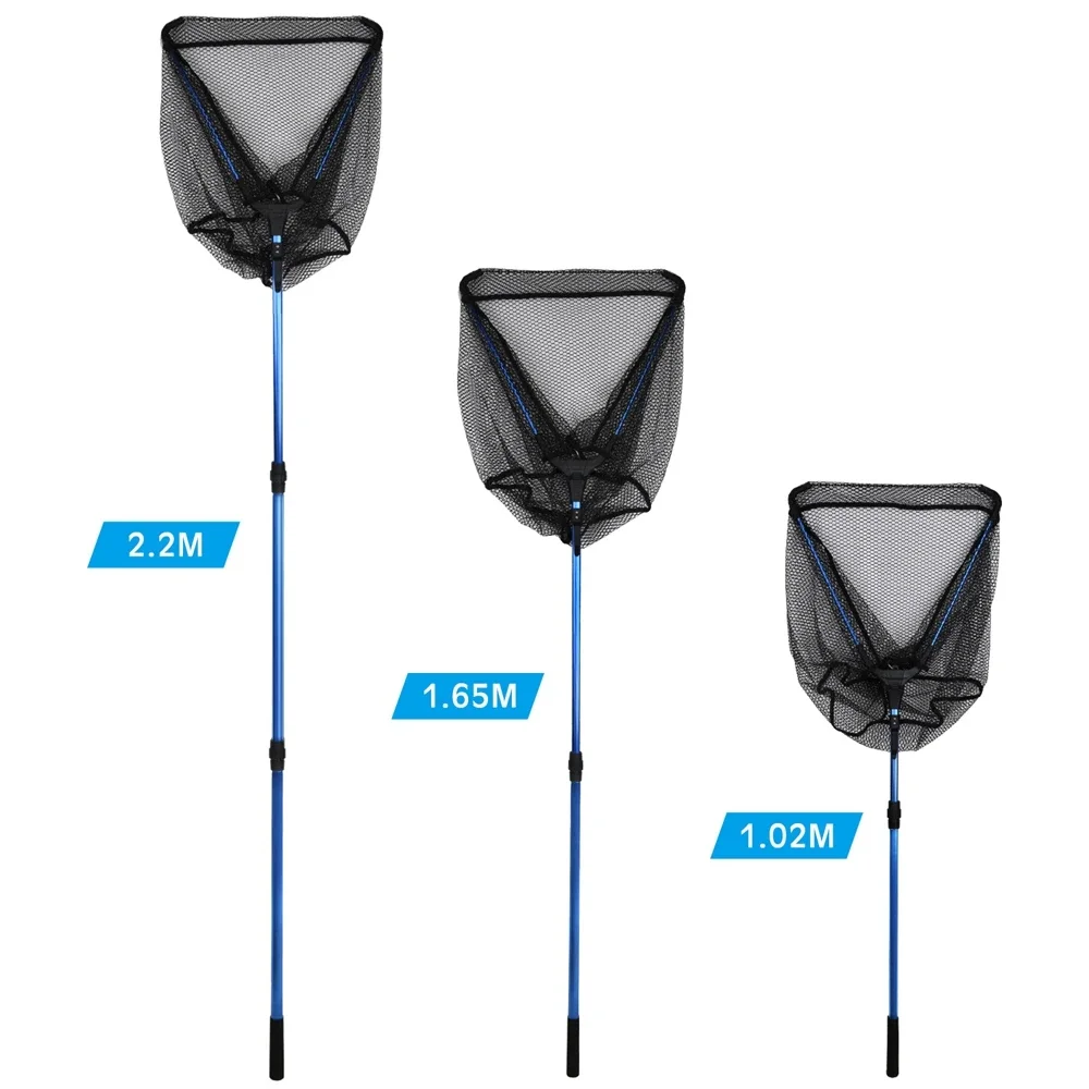 Goture-red de pesca plegable, 102cm, 165cm, 220cm, Red de aterrizaje Triangular, 2/3 secciones, poste telescópico, red recubierta de goma - imagen 3