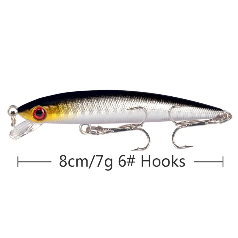 Señuelos de pesca Minnow con ojos 3D, cebo duro artificial, Wobbler de hundimiento, Crankbaits, aparejos de carpa bajo, 8cm, 7g, 1 pieza - imagen 4