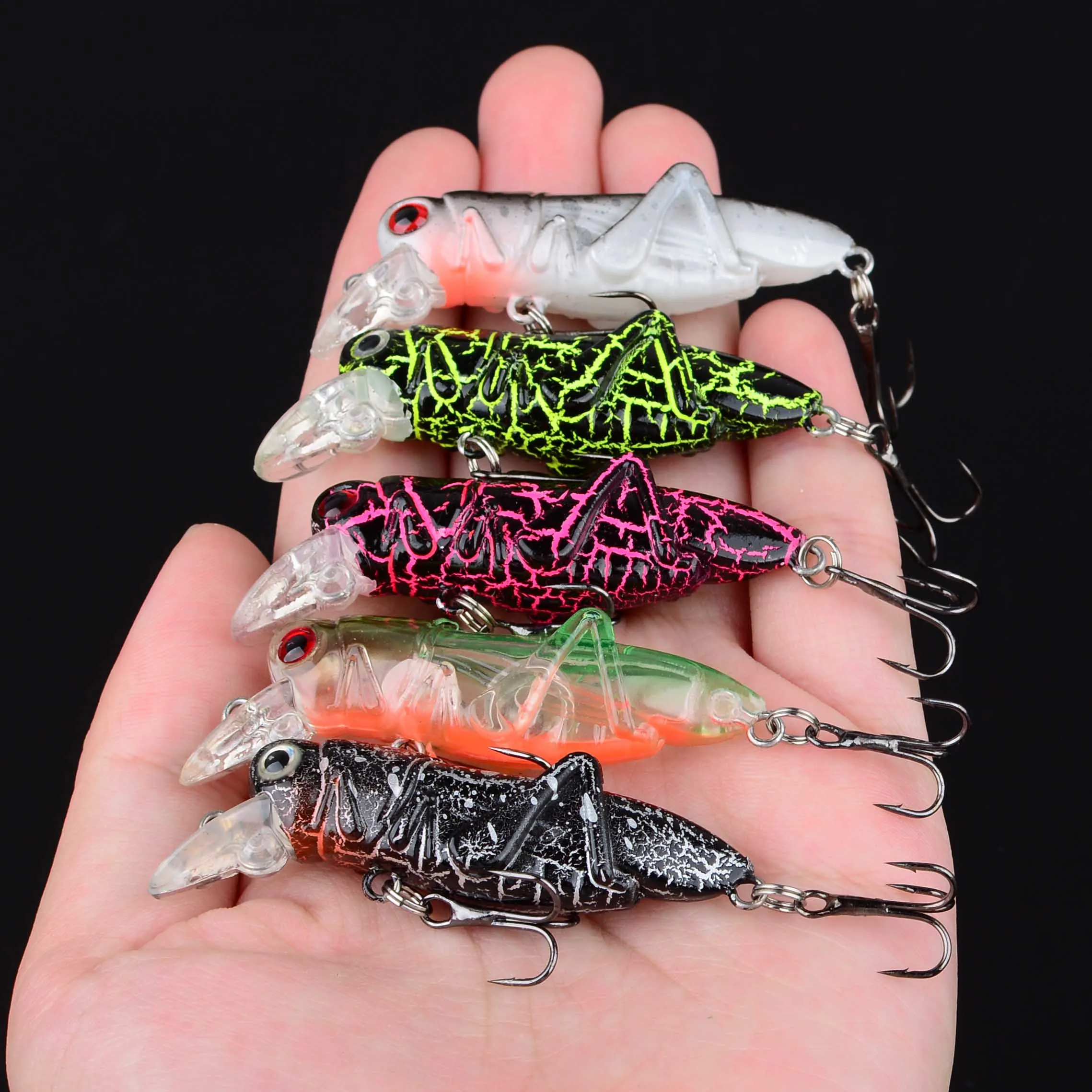 Señuelos de pesca de insectos saltamontes, cebo duro Wobbler, cebo Artificial realista, Swimbait de lubina, 5 uds. - imagen 4