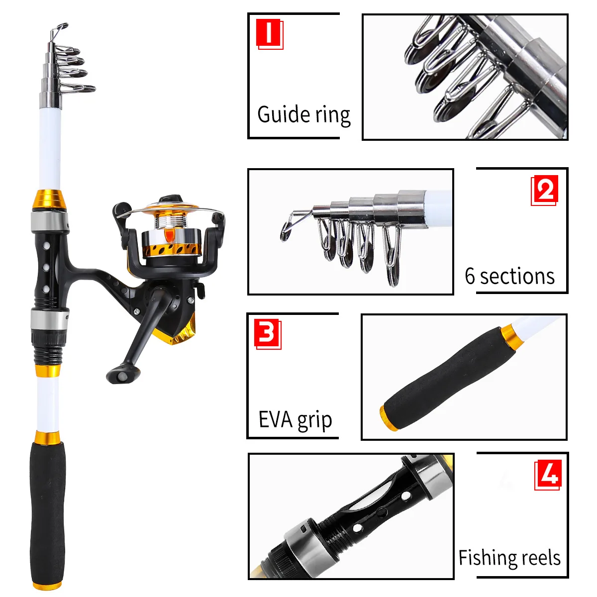 Caña de pescar de 1,8 M, carrete giratorio, caña de pescar telescópica, agua salada, agua dulce, viajes, Señuelos de Pesca, anzuelos, Kit completo - imagen 4