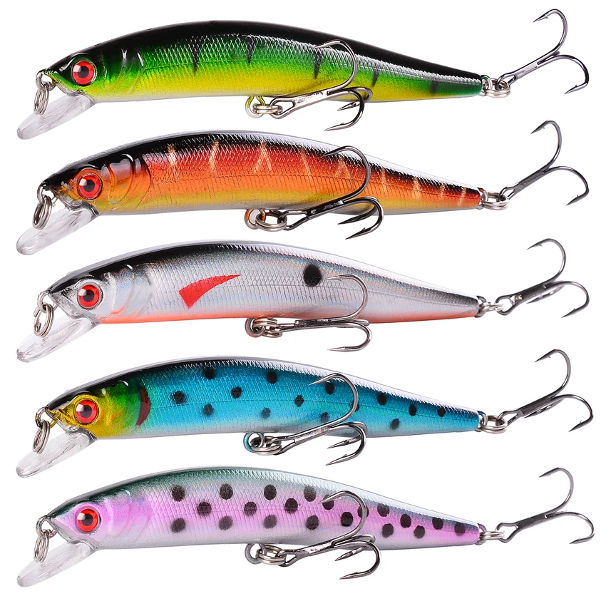 Juego de Señuelos de Pesca de pececillos, 5 piezas, 98mm, 8,5g, anzuelo flotante duro, Crankbait, carpa a rayas, aparejos de Pesca SwimBait - imagen 4