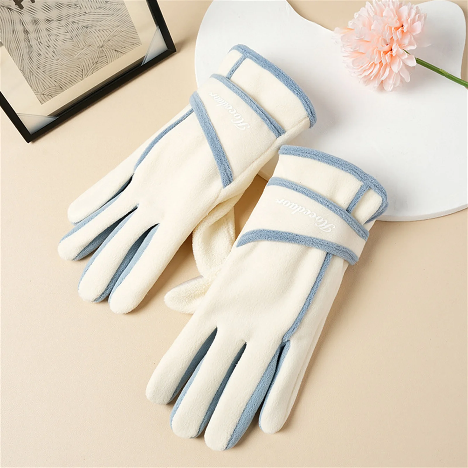 Guantes de ciclismo a la moda para mujer, Otoño Invierno, guantes de terciopelo a prueba de viento para exteriores, ciclismo, Camping, viajes, cálidos guantes con pantalla táctil - imagen 3