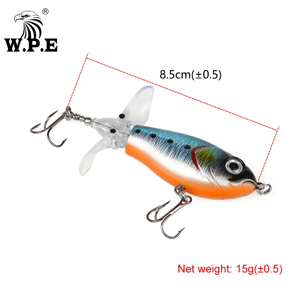 W.P.E-señuelo de pesca de piezas, señuelo flotante de 85mm y 15g, Swimbait de superficie, duro, cola giratoria con anzuelo triple afilado, aparejos de pesca - imagen 2