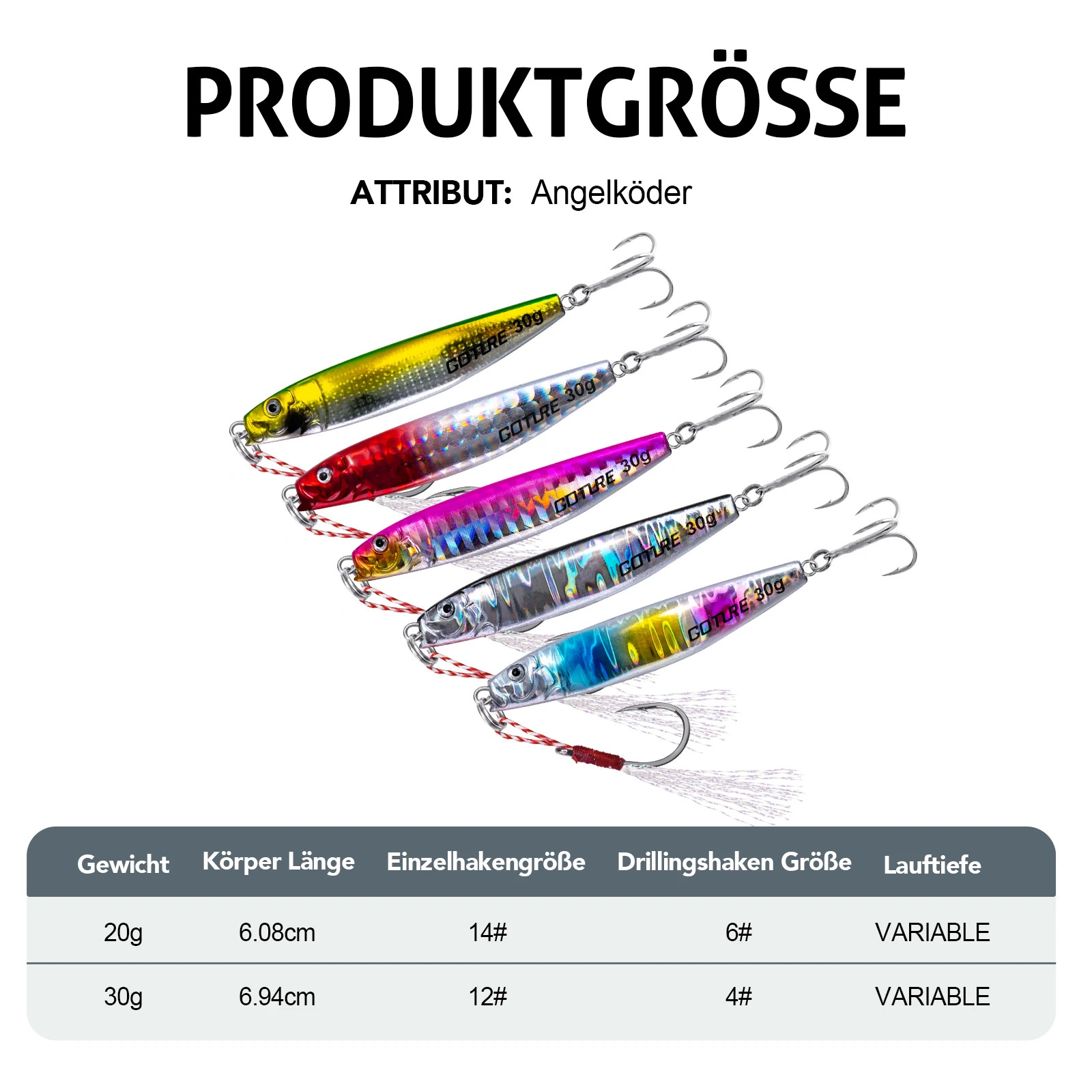 Goture Metal Jig Señuelos Pesca Revestimiento Láser Anzuelos Triples