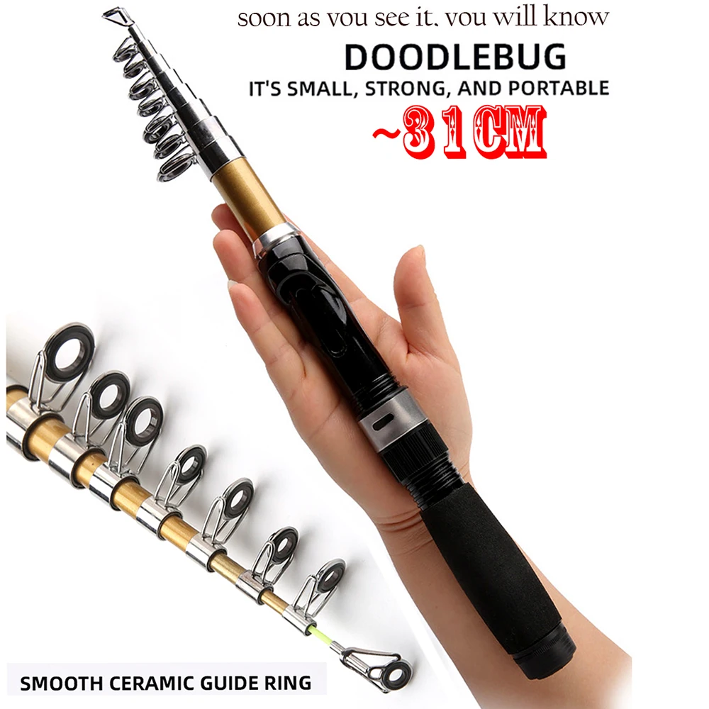 Caña de pescar giratoria telescópica ultraligera, Mini alimentador de carpa, cañas portátiles de viaje en el mar, 1,5 M-2,1 M, dura para agua dulce y corriente - imagen 4