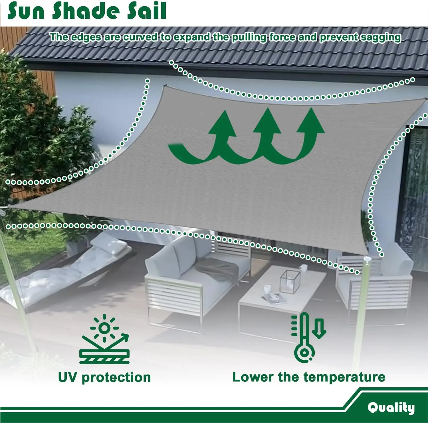 Toldo de vela parasol impermeable con 60 piezas, kits de fijación de Hardware, bloque UV Rectangular, toldo de Patio, refugio parasol, Gazebo de jardín - imagen 5