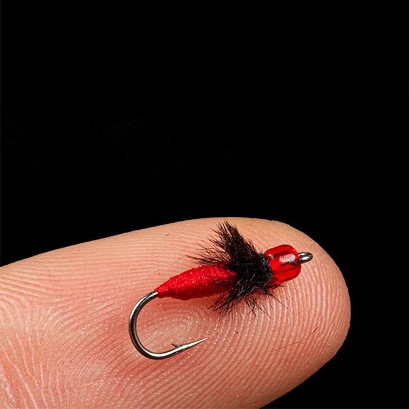 Señuelo de pesca de Ninfa Scud, cebo de gusano para trucha, moscas, ninfas, insectos de Color rojo, Hook12, 14, 16, 18, 5 unids/lote por caja - imagen 3
