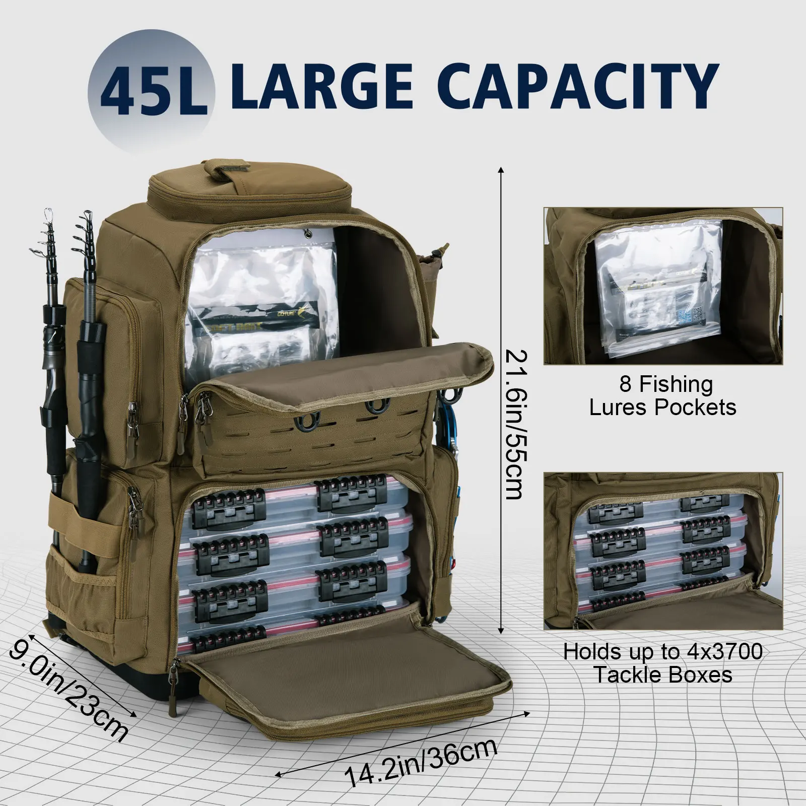 Mochila impermeable de pesca Goture – Gran capacidad doble hombro - imagen 3