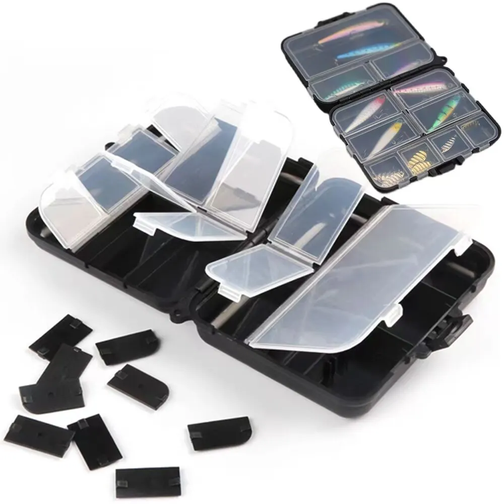Caja de aparejos de pesca de plástico, de 2 capas contenedor portátil, 12 compartimentos individuales, espaciador, estuche de almacenamiento de anzuelo de cebo - imagen 4