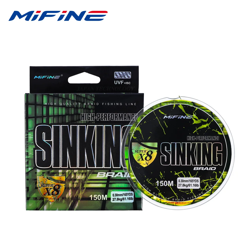 MIFINE SINKING X8 línea de pesca mejorada 150M 18LB-67LB trenzada súper fuerte 8 hebras multifilamento PE línea accesorios de alambre de carpa
