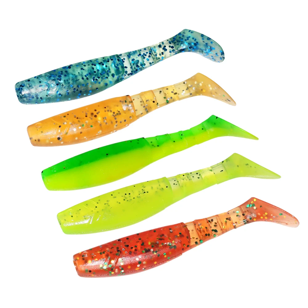 ILURE-señuelo de pesca Artificial de cola en T, cebo blando de silicona de varias secciones, 10 piezas, 6cm, 1,6G, para carpa, lubina, trucha, aparejos de pesca - imagen 3