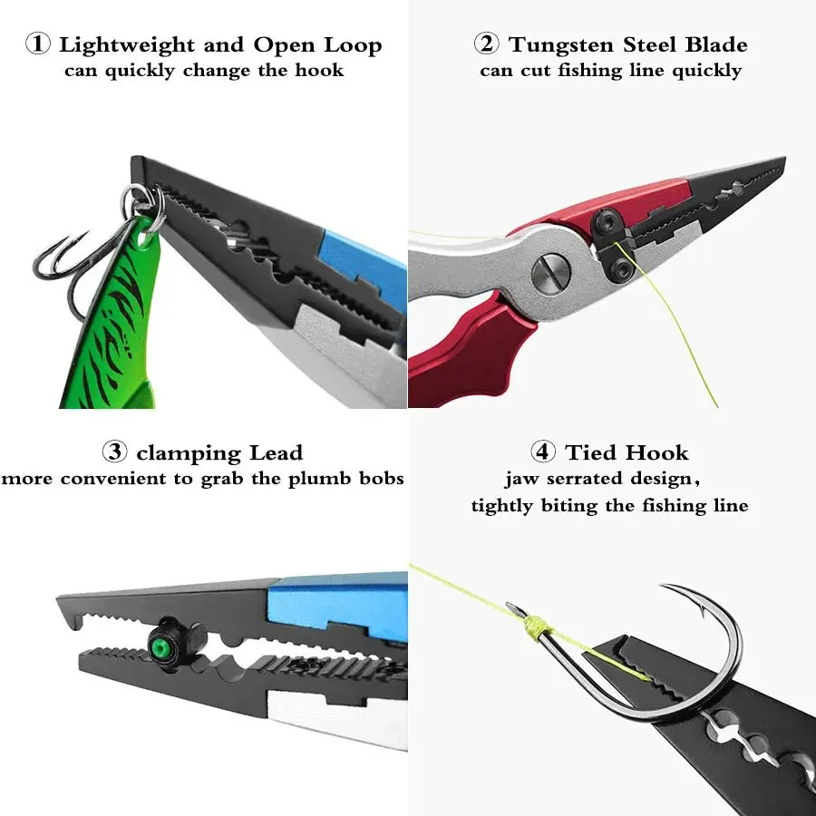 Alicates de pesca – Alicates de anillo dividido de acero inoxidable multifunción para pescar con cortador de línea y engarzadora - imagen 4