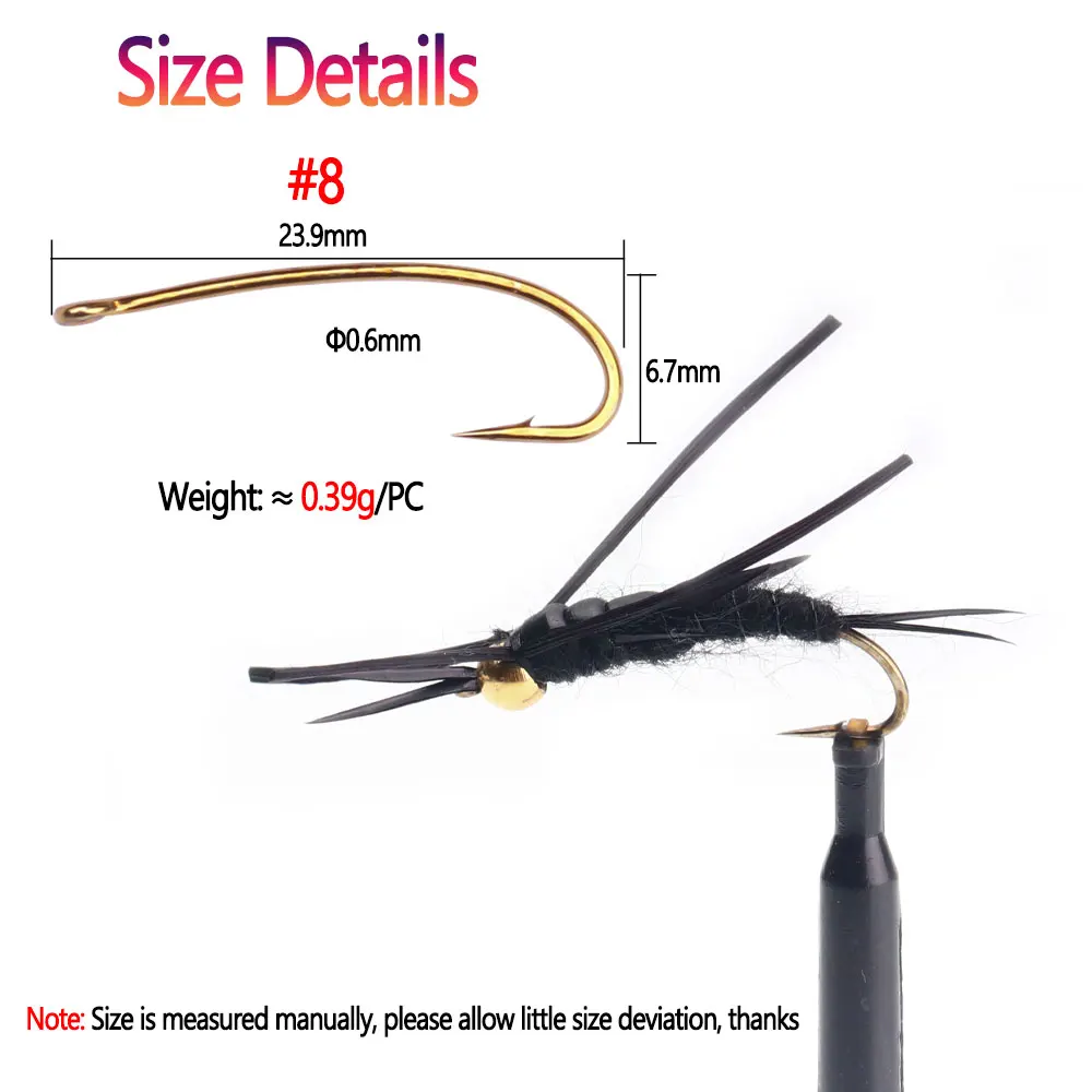 Bimoo # 8 5 unids/caja cabeza de cuentas de latón negro Stonefly Ninfa alambre de cobre hundimiento rápido Ninfa húmeda púas mosca trucha Señuelos de pesca cebos - imagen 4