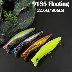 Señuelos de Pesca Topwater Poppers 80mm 12,6g superficie cebo duro lubina Lucio Isca Pesca Wobblers accesorios de Pesca Artificial 9185