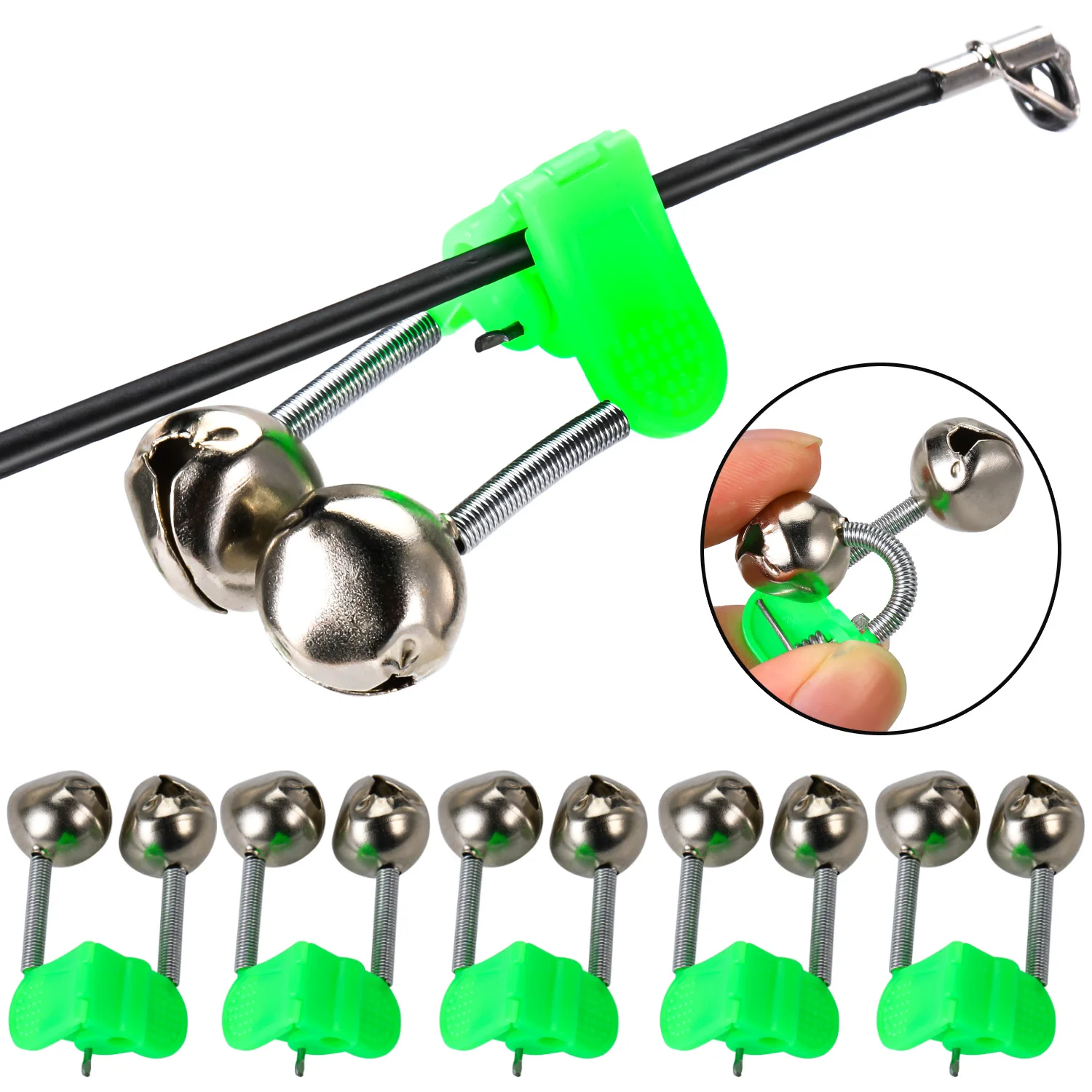 Timbre de alarma de pesca con campana bimetálica y clip de resorte
