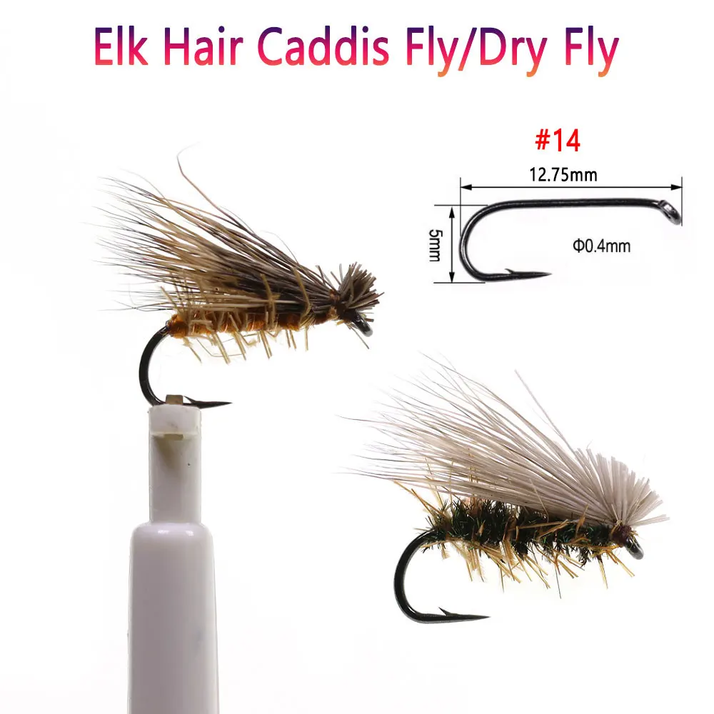 Bimoo 6PCS # 14 pelo de alce Caddis mosca flotante pelo de ciervo Stonefly mosca seca trucha emergente Artificial Mayfly Grayling Señuelos de pesca - imagen 3