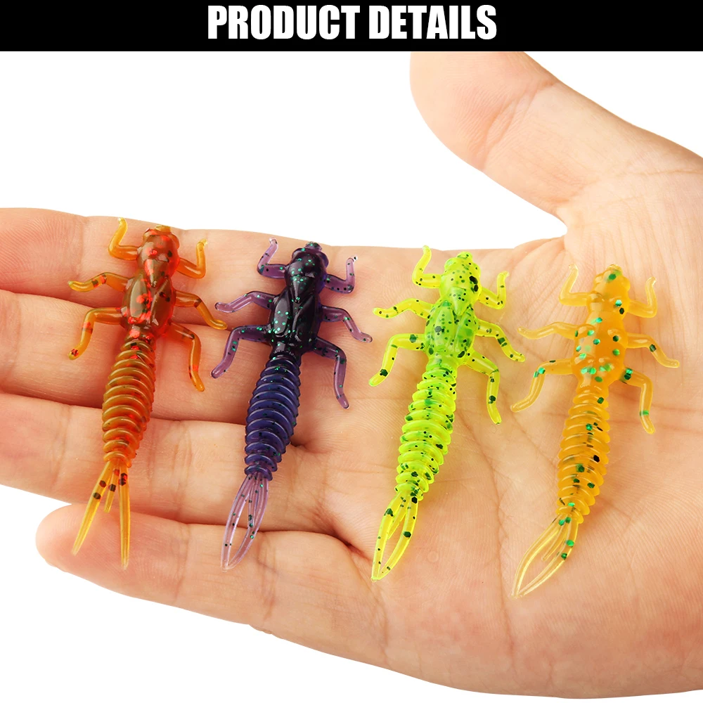 Spinpoler la Larva de la libélula cebo suave señuelo de pesca Mini gusano falso 6cm señuelo de pesca en roca Jerk Bass perca suave Leurre - imagen 4