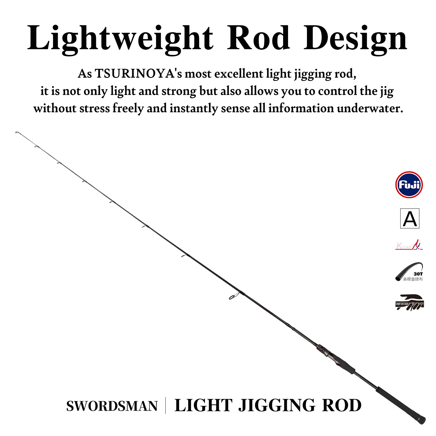TSURINOYA caña de pescar giratoria de Jigging ligera SWORDSMAN 1,9 m caña en blanco de carbono totalmente sólida Max 300g barco de alta resistencia Jigging lento - imagen 3