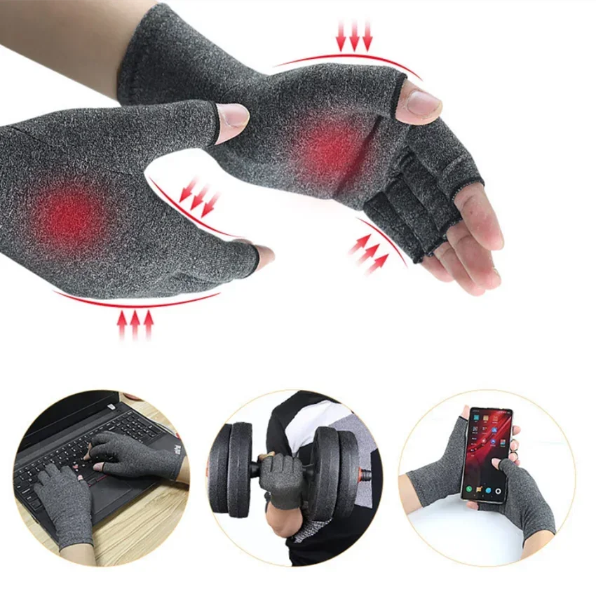 Guantes de compresión para artritis, guantes de mano para aliviar el dolor articular artrítico Premium, terapia, guantes de compresión con dedos abiertos Unisex - imagen 4