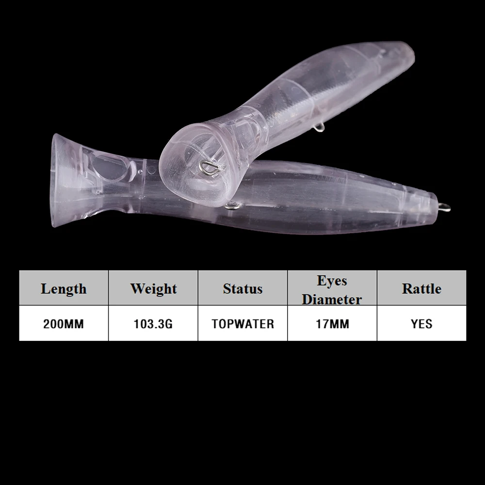 Chan'sHuang-Cebo en blanco sin pintar, 3 piezas, 20cm/103,3g, sonajero Topwater, Popper grande, señuelo de pesca Artificial artesanal - imagen 2