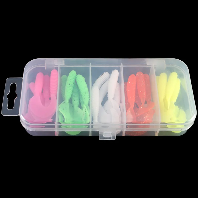 Señuelo en caja, cebos blandos, perca, malabarros, cebos para peces, gusanos blandos, cola rizada roscada, gusano, cebo biónico, cebos falsos, ganchos con cabeza de plomo - imagen 2