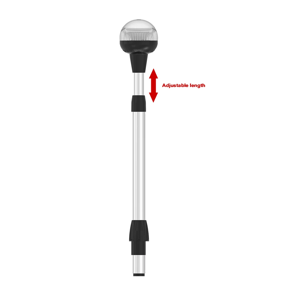 Luz de navegación LED con poste de aluminio telescópico, visibilidad blanca, 2 millas náuticas, lámpara integral 360, accesorios para barcos náuticos - imagen 2