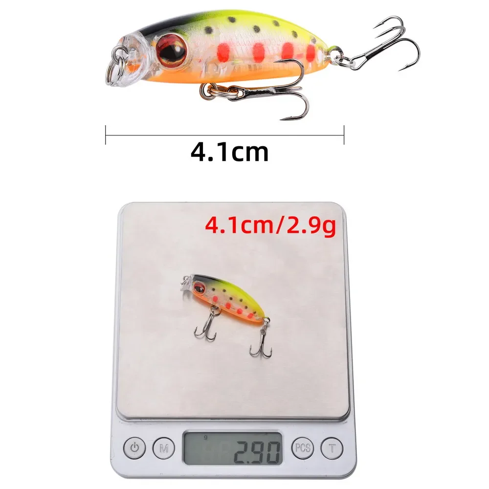 8 Uds Mini Señuelos de Pesca Minnow hundimiento lento 4,1 cm 2,9g Wobbler cebo duro de plástico Artificial para pesca de lubina en colores mezclados - imagen 4