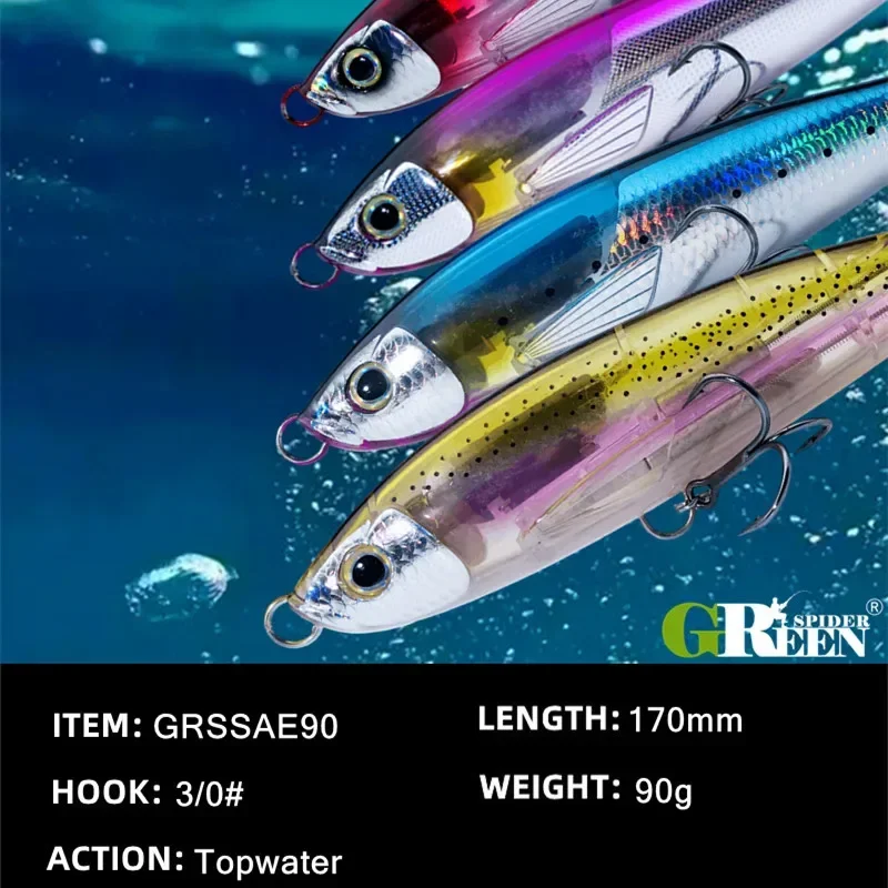 GREENSPIDER 170mm 90g Topwater lápiz señuelo pesca de mar Amberjack Kingfish atún GT cebo nuevo señuelo - imagen 2