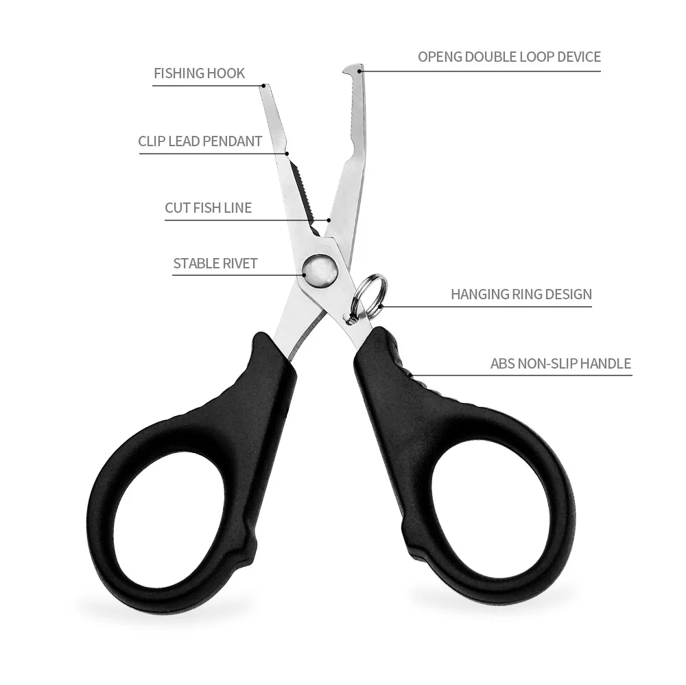 FTK-Alicates de pesca, hoja cortadora de línea, Control de acero inoxidable, accesorios multifuncionales para aparejos de pesca al aire libre, color negro - imagen 3