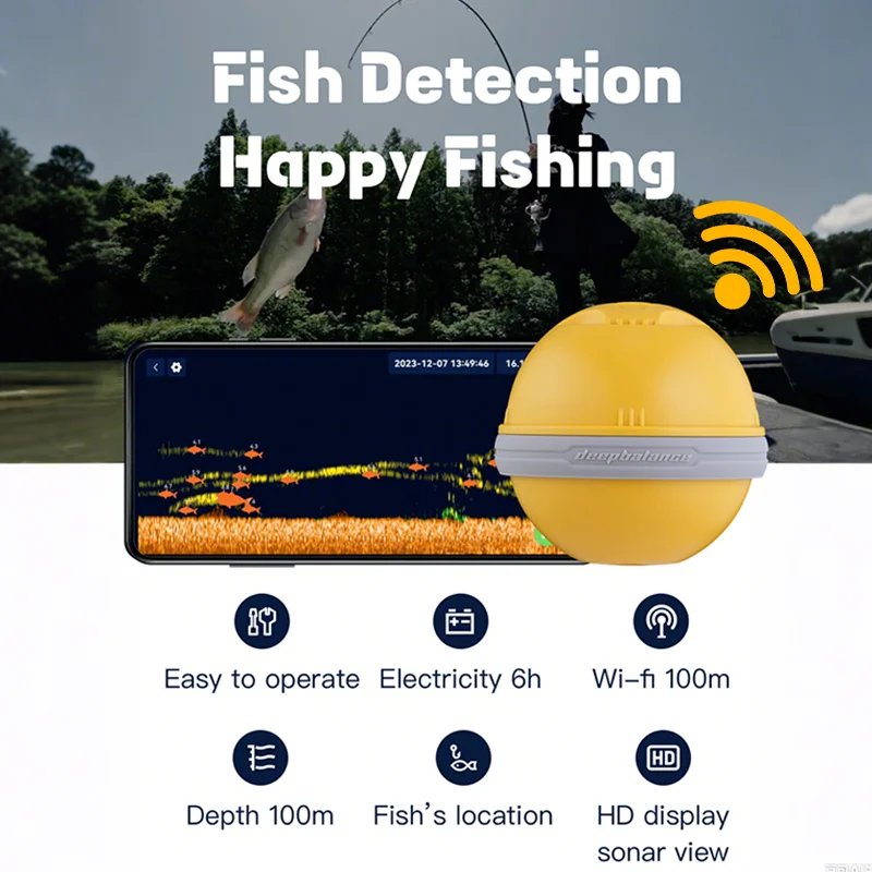 Buscador de peces WiFi Deepbalance, 100m de distancia, 100m de profundidad, Sonar inalámbrico, buscador de peces, adecuado para pesca iOS y Android