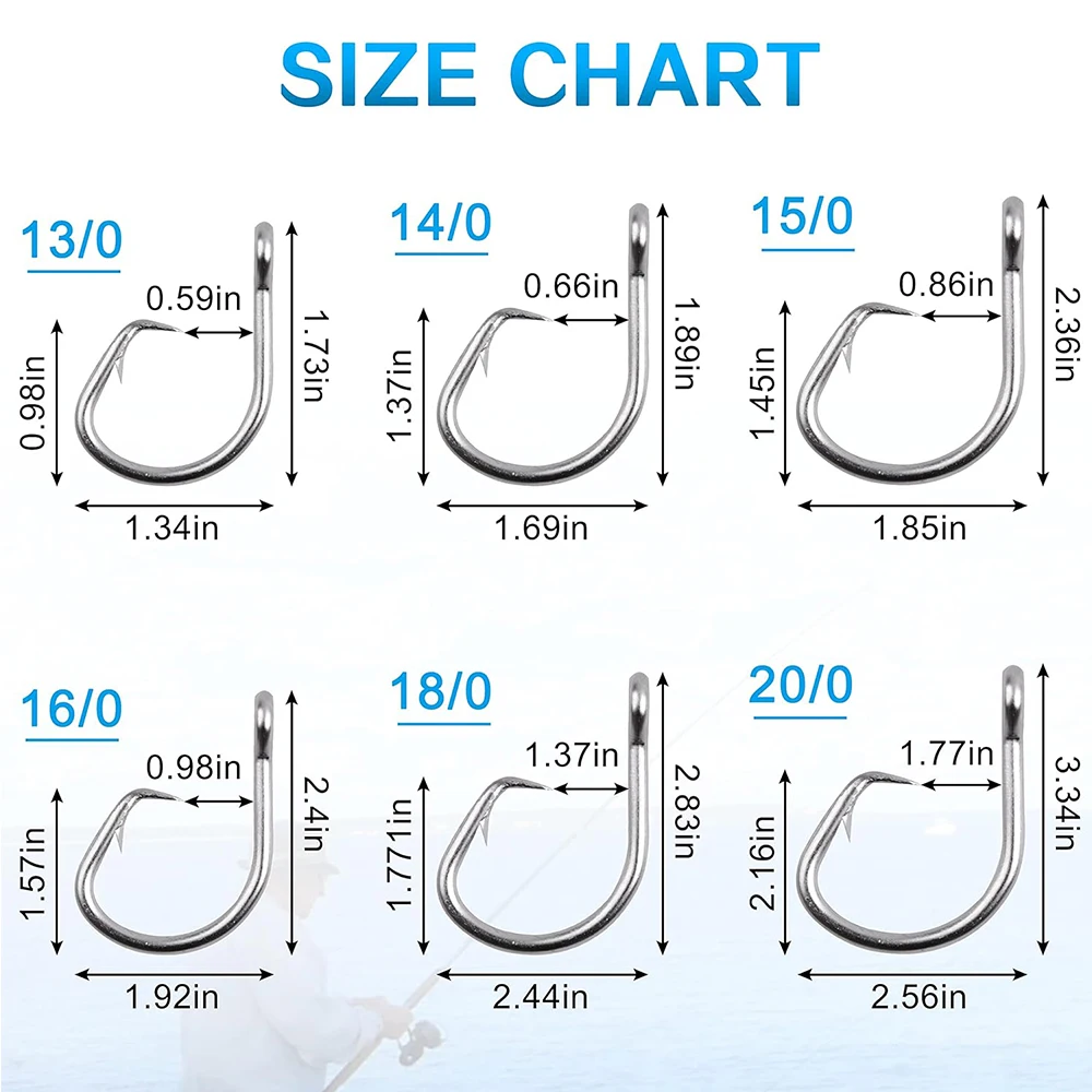 Anzuelos circulares de atún para agua salada, piezas de acero inoxidable, 2X anzuelos de pesca grandes fuertes para bagre, atún para lubina, 8/0-28/0 - imagen 3