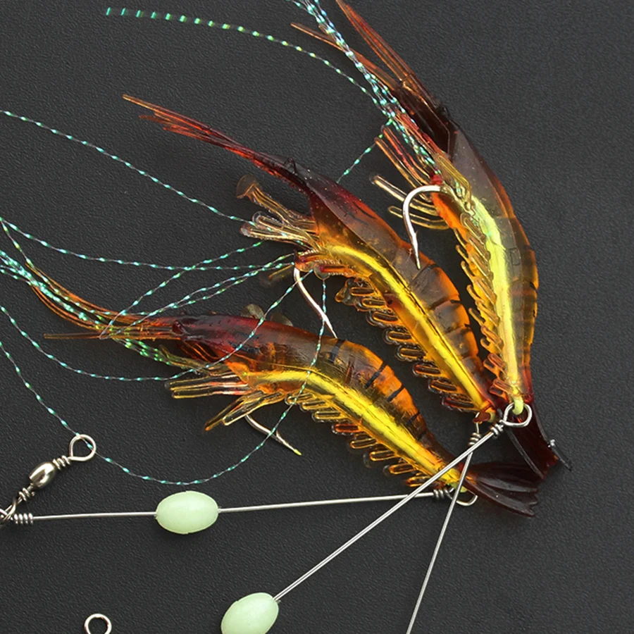 3 unids/lote de señuelo suave de camarón luminoso, brillo de pesca hundido con anzuelos de pesca y cuentas brillantes giratorias, cebo Artificial, aparejos de gusano falso - imagen 2