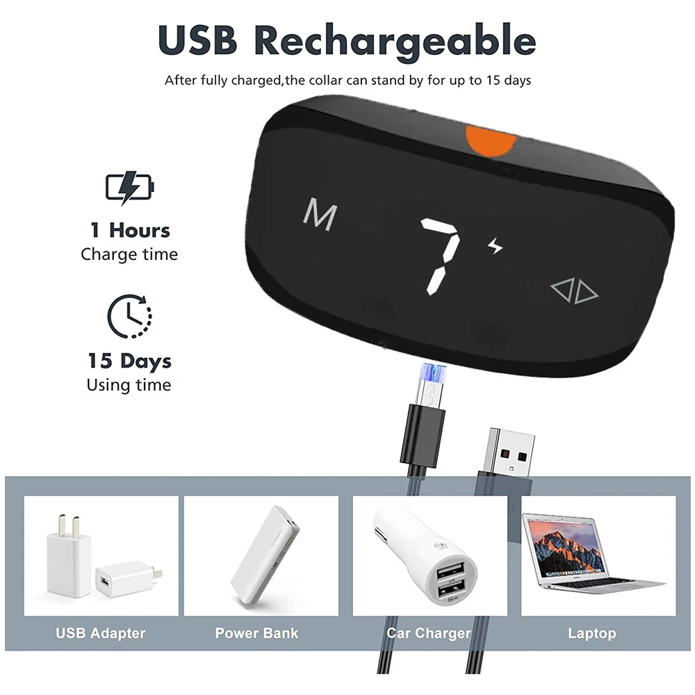 Collar de entrenamiento para perros antiladridos, automático, recargable por USB, con modos de choque y vibración, para dejar de ladrar los perros, mascotas antiladridos - imagen 5