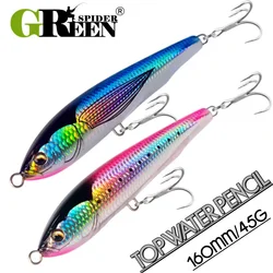 GREENSPIDER-señuelo de pesca Topwater, 160mm, 45g, áreas profundas, pesca en barco, cebos duros de agua salada, lápiz flotante, King Fish GT, atún