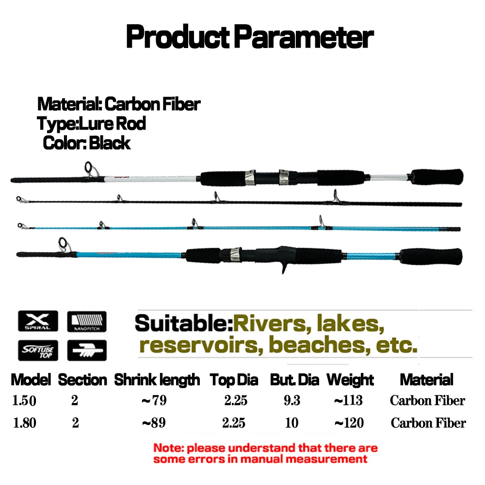 Caña de pescar de fibra de carbono ultraligera, caña de pescar giratoria de fundición, 2 secciones con mango EVA, 1,8 m, 1,5 m - imagen 5