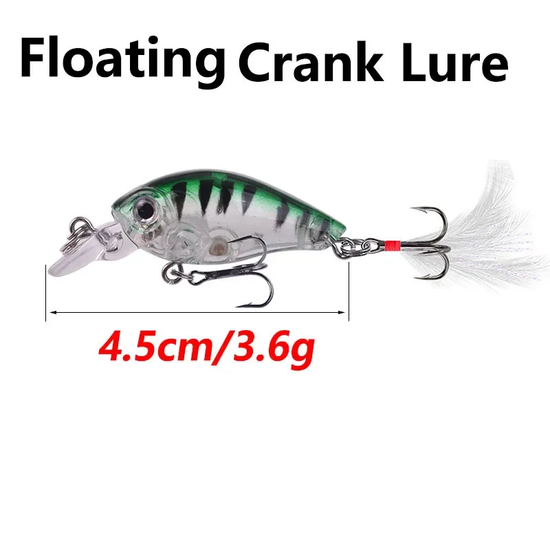 Juego de Señuelos de Pesca de colores mezclados, 5 uds., 4,5 cm, 3,6g, anzuelo de pluma realista, manivela flotante, Wobbler, cebo Artificial, trucha, lubina, Crankbait - imagen 3