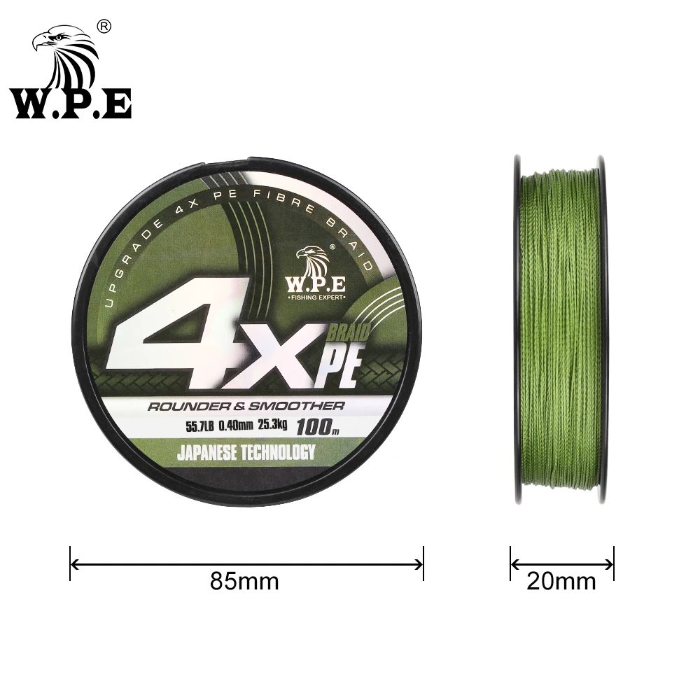 W.P.E-línea de pesca trenzada de 4x100m, 0,18mm-0,50mm, 24lb-76.3lb, línea de PE verde militar, señuelo de lubina, aparejos de línea de pesca de carpa - imagen 3