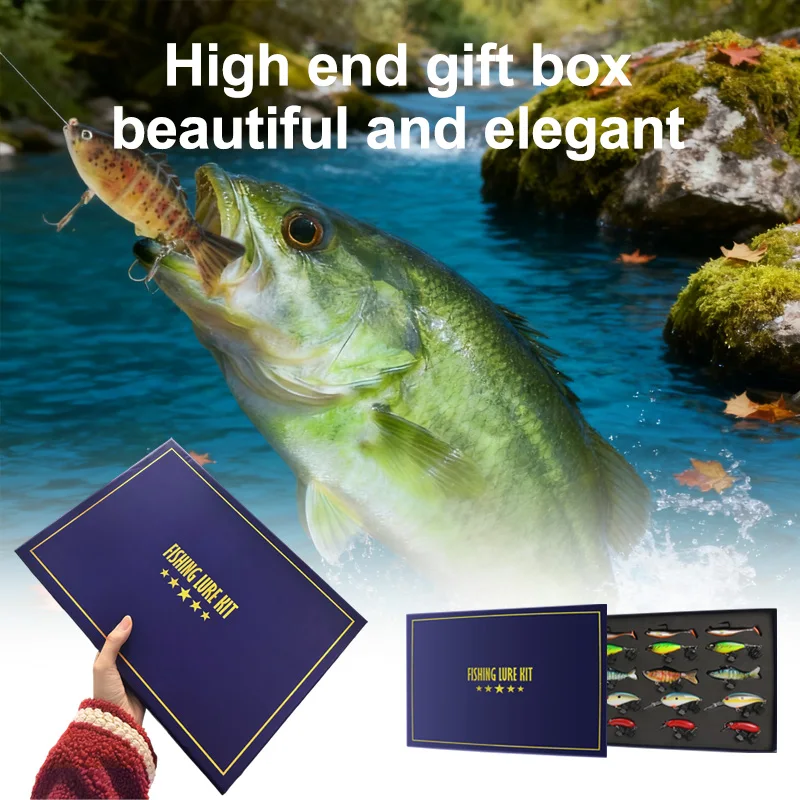 JSFUN-Juego de Señuelos de Pesca, 15 Uds., Combo completo, señuelos duros suaves, anzuelos de cebos de Metal, conjunto con caja de regalo para amantes de la pesca - imagen 3