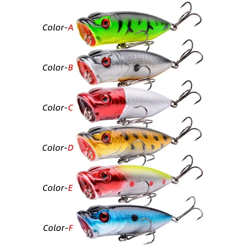 1 Uds. Señuelos de pesca 6,5 cm/12g cebo Popper Topwater 5 colores cebo duro Wobblers artificiales aparejos de pesca de plástico con 6 #   Ganchos - imagen 3