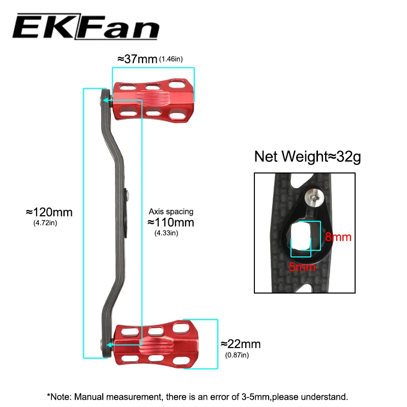 EKFAN-manijas de carbono de 120MM, perillas de aleación, agujeros de 8x5MM para carrete de pesca Dawa Baitcast, piezas DIY - imagen 5