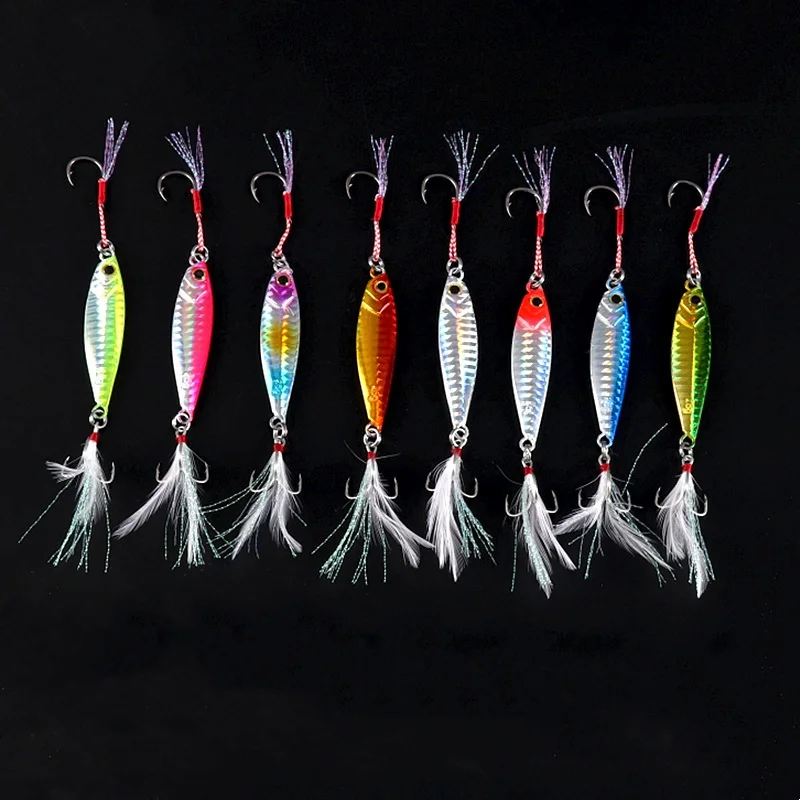 Señuelo de pesca pequeño, anzuelos dobles, tiro a tierra, sacudida lenta, 7-80g, señuelos de Metal Artificial con anzuelos triples de plumas - imagen 5